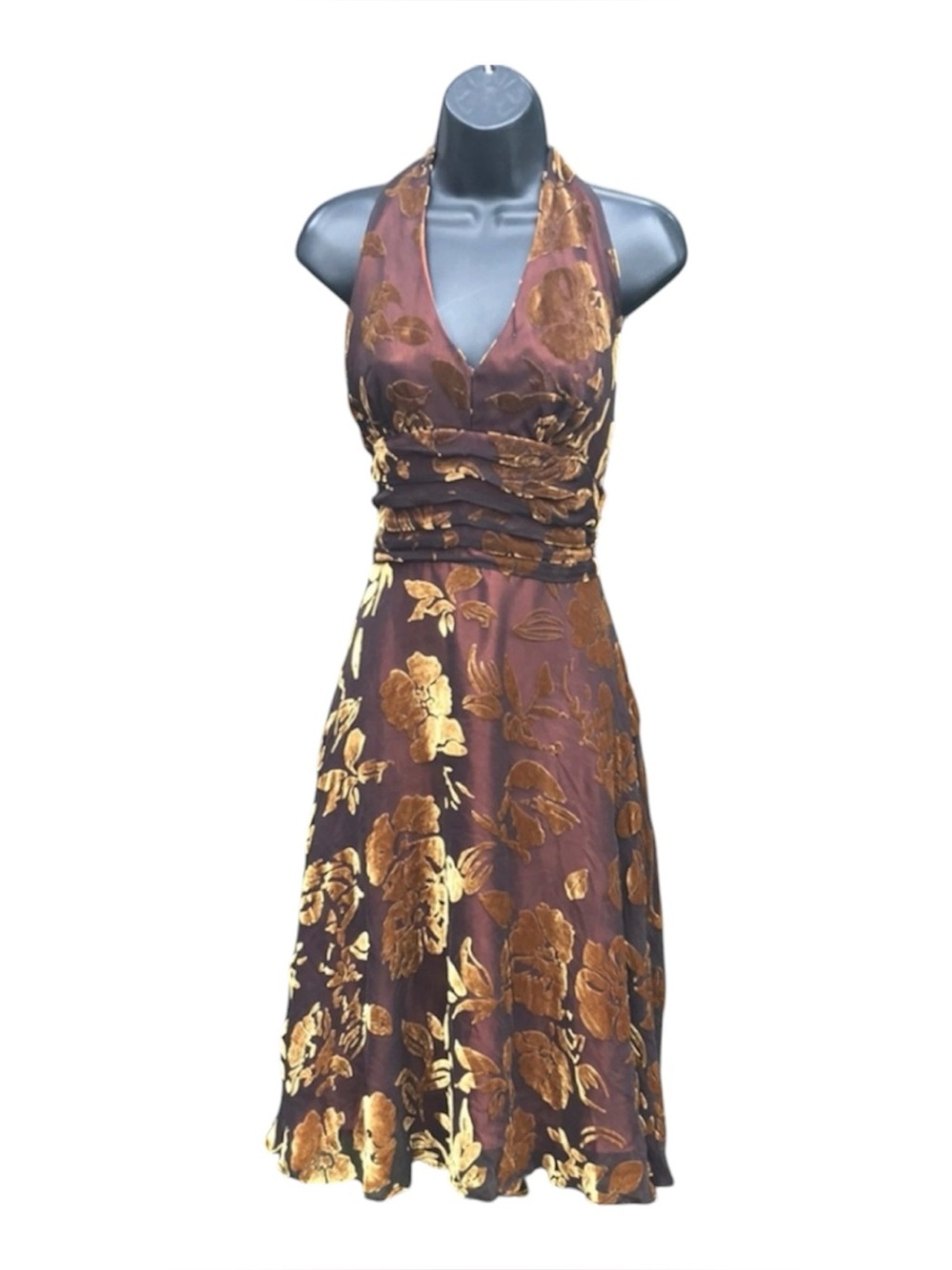 Signature by Robbie Bee, 90’s Y2K Silk Fabric Burnt Velvet Details Gold Tone